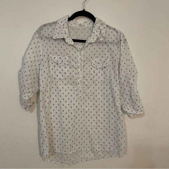 Eden & Olivia Tops - Eden & Olivia Nautical Anchor Print Blouse XL cotton lightweight coastal top